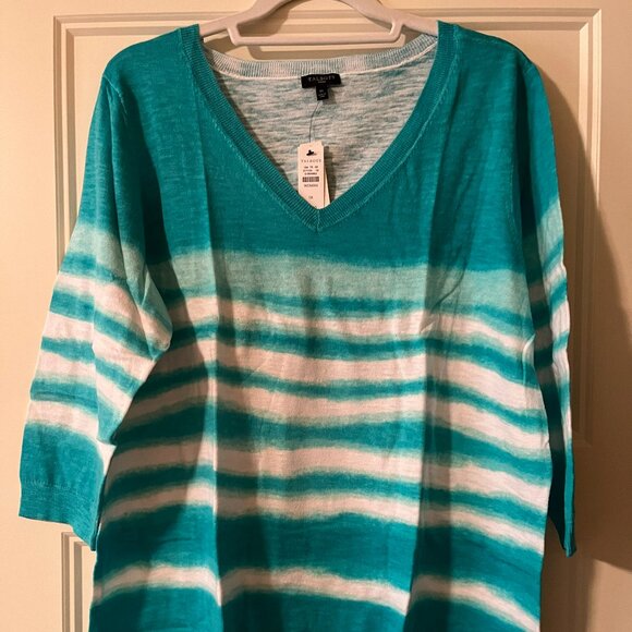 Talbots NWT Stripe V-Neck 3/4 Sleeve Cotton Blend Sweater Size 1X - Picture 1 of 4